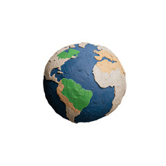 earth globe model with detailed continents and transparent background