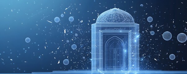 Wall Mural - futuristic digital representation of a traditional islamic structure or mosque