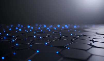 Aufkleber - Futuristic hexagonal surface illuminated with blue lights and a dark background.