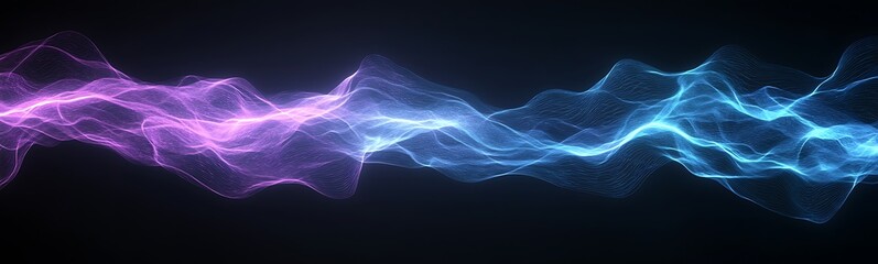 Leinwandbilder - Vibrant abstract waves of purple and blue light against a dark background.
