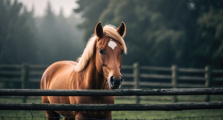 Wall Mural - adorable pony by the fence