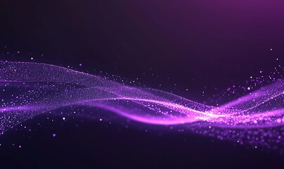 Poster - Abstract purple waves with sparkling particles on a dark background.
