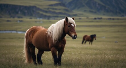 Wall Mural - horse grazing in a northern icelandic meadow
