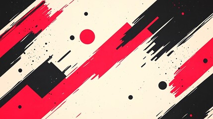 Fototapete - Abstract red and black stripes with dots on a light background create a dynamic and modern design.