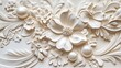 © kucret - Elegant floral wall relief, pearl accents, cream background, interior design