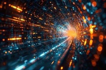 Wall Mural - vivid tunnel of light with dynamic bright colors and glowing particles for digital and futuristic ba