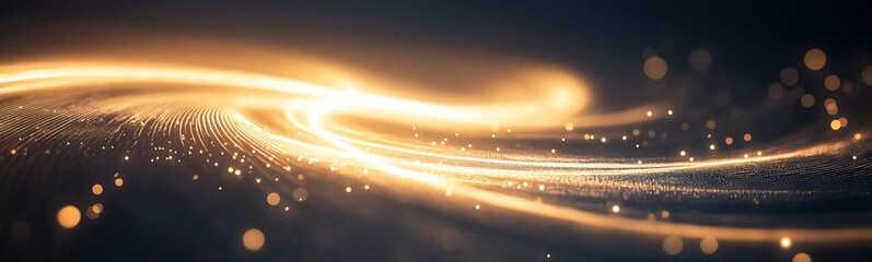 Leinwandbilder - Glowing golden waves with a sparkling effect over a dark background, creating a sense of motion and elegance.