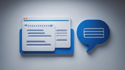 detached coding symbol on a light background featuring a blue dialogue bubble representing web devel