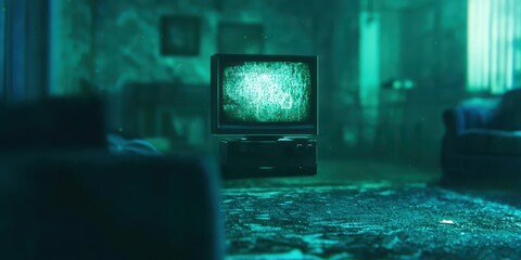 Television is on in a room with a green screen
