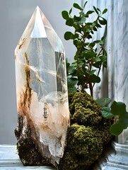 Aufkleber - Gorgeous crystal gemstone featuring a breathtaking design set among lush greenery and natural features : Generative AI
