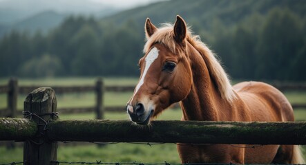 Wall Mural - adorable pony near the fence