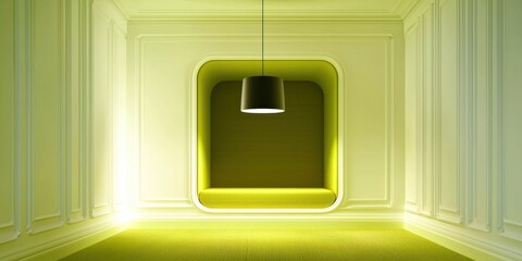 Wall Mural - yellow room with a green couch and a light hanging from the ceiling