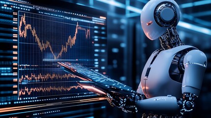 Leinwandbilder - Advanced robot analyzing financial market data on a modern digital display screen : Generative AI