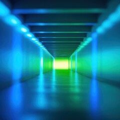 Wall Mural - long hallway with blue and green lights