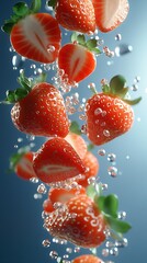 Poster - Fresh and Juicy Strawberries Splashing in Water Creating a Refreshing and Vibrant Visual Display : Generative AI
