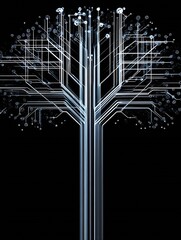 Leinwandbilder - Abstract digital artwork depicting a tree structure with advanced circuit designs in glowing lines : Generative AI