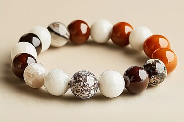 Poster - Colorful stone bracelet featuring a variety of textures and earthy tones, perfect for stylish jewelry lovers : Generative AI