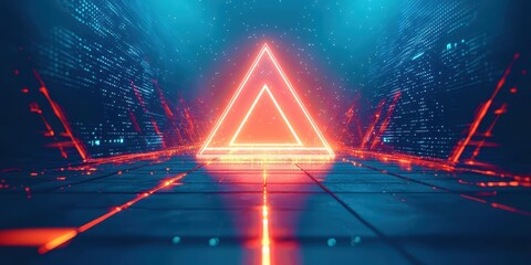 Wall Mural - red triangle is lit up in a blue background