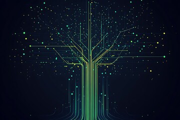 Fototapete - Abstract digital tree design with glowing branches and vibrant dots representing technology and growth : Generative AI
