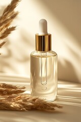 Poster - Elegant Glass Dropper Bottle of Essential Oil with Beautiful Natural Light : Generative AI
