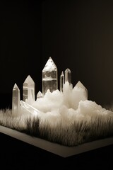 Poster - Striking display of brilliant crystals amidst soft white textures in artistic setting : Generative AI