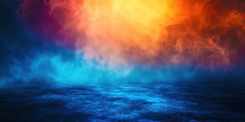 Wall Mural - blue ocean with a yellow and red sky