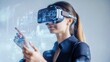 © Aimanrosely - Woman Using Virtual Reality Headset with Digital Interface Graphics