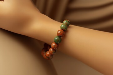 Poster - Stylish handmade bracelet showcasing unique earth tones and smooth stones against a soft background : Generative AI