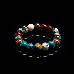 Poster - Artisan-made colorful beaded bracelet with unique stones displayed elegantly against dark background : Generative AI
