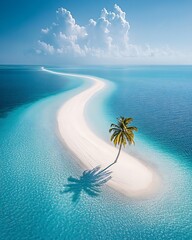 Poster - Stunning aerial view of a sandy pathway leading into a serene tropical paradise beach : Generative AI
