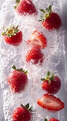 Poster - Bursting Strawberries with Water Splash in a Bright and Appealing Culinary Display : Generative AI
