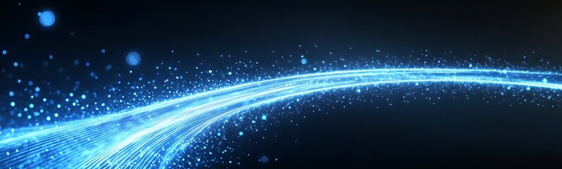 Leinwandbilder - Glowing blue wave of light particles against a dark background, suggesting motion and energy.