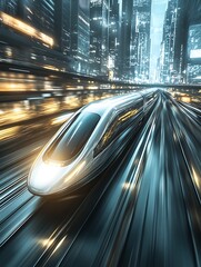 Poster - Dynamic perspective of a high-speed train speeding through a glowing city at night : Generative AI