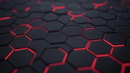 Poster - Hexagonal pattern with glowing red accents on a dark background, creating a modern and tech-inspired look.