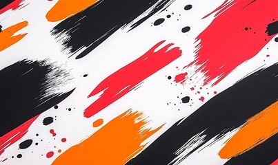 Poster - Bold, abstract brush strokes in red, black, orange, and white create a vibrant, artistic pattern.