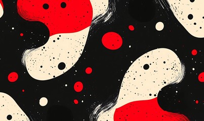 Poster - Abstract pattern featuring bold red and black shapes on a light background with circular accents.