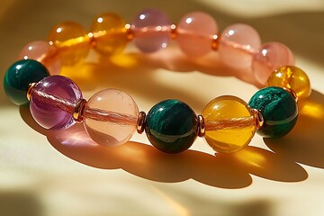 Poster - Beautiful handmade bracelet featuring vibrant gemstones illuminated by soft natural light : Generative AI