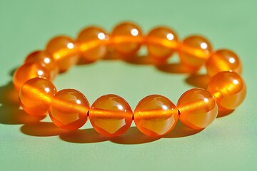 Poster - Elegant orange gemstone bracelet captured under bright sunlight emphasizing rich color and smooth texture : Generative AI