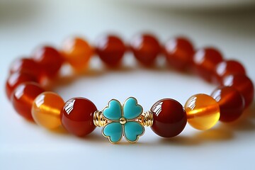 Poster - Beauty of a colorful flower bead bracelet showcasing stunning red, orange, and blue hues perfect for stylish accessorizing : Generative AI