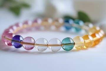 Poster - Elegant color gradient bracelet featuring translucent beads in striking hues for fashionable accessories : Generative AI