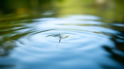 Aufkleber - Minimalist View of a Fishing Hook Creating Subtle Ripples on the Still Water's Surface : Generative AI