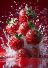 Poster - Vibrant Strawberries Splashing in Water Capturing the Essence of Freshness and Flavor : Generative AI