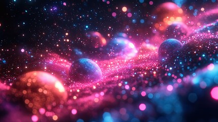 Wall Mural - Beautiful Nebulous Space Galaxy With Floating Spherical Heavenly Bodies