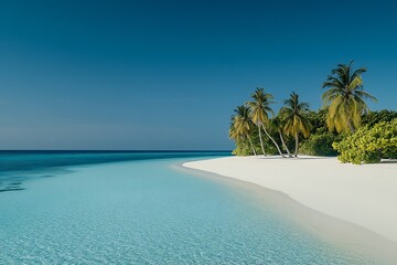 Poster - Idyllic beach scene featuring palm trees and shimmering turquoise waters perfect for a tropical getaway : Generative AI