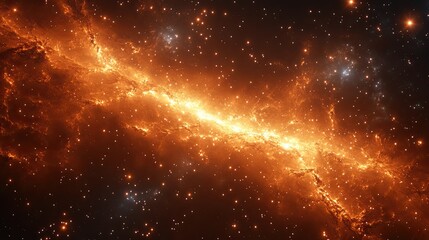 Wall Mural - Burning orange celestial gas and stars spread across the dark space