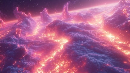 Wall Mural - A Gorgeous Nebulous Landscape with Fiery Colors and Starry Skies