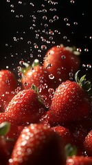 Poster - A beautiful close up of strawberries in a dramatic light creating an appetizing and refreshing look : Generative AI