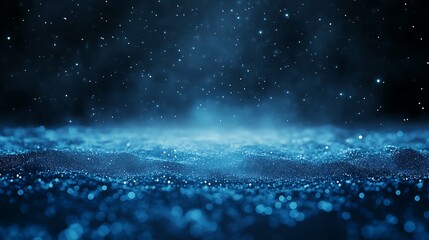 Fototapete - Mysterious blue atmosphere with sparkling particles and soft mist creating a serene underwater effect.
