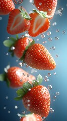 Poster - Vibrant Strawberries Emerging from Clear Water Drops Creating a Dynamic and Engaging Visual Scene : Generative AI