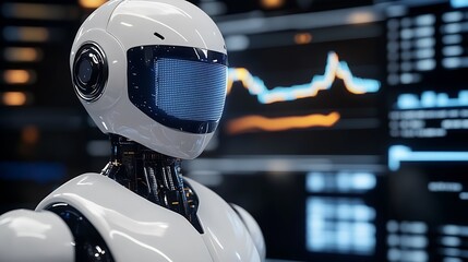 Fototapete - Stylish humanoid robot enhanced with state-of-the-art graphics and data visualization technologies : Generative AI